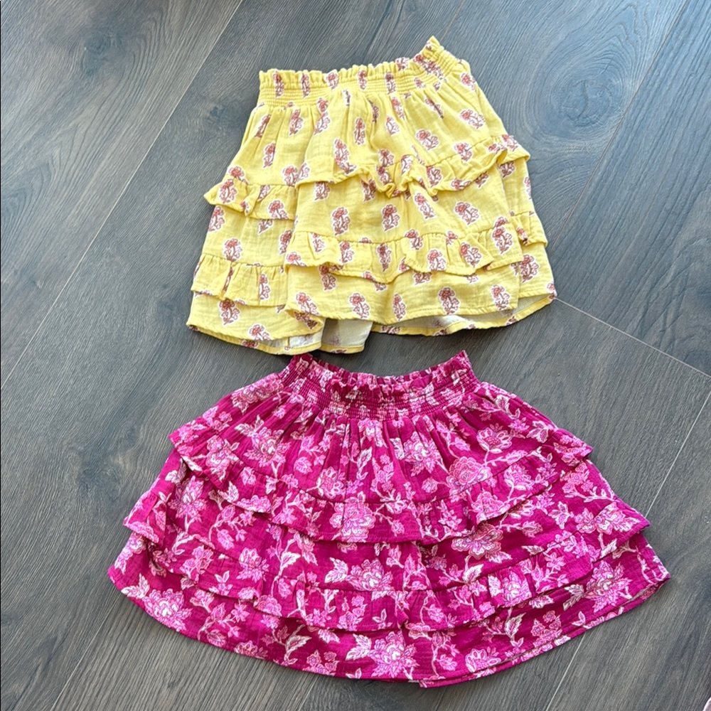 Vibrant Floral Ruffle Skirt Set - Yellow and Pink